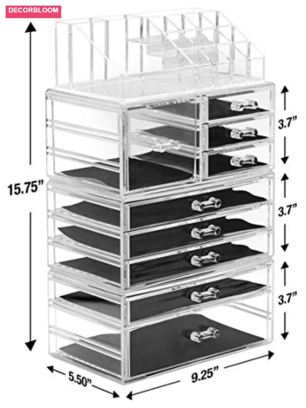 Large Clear Acrylic Makeup Organizer - Detachable 4-Piece Cosmetic Storage Set